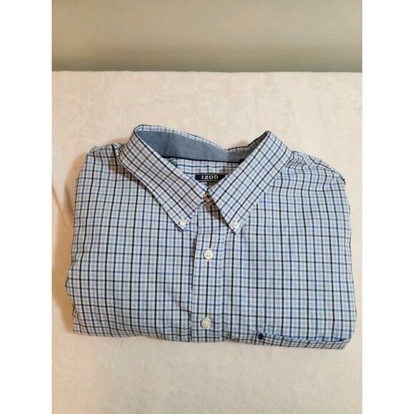 Izod Shirt Mens 3XB 3XL Big Blue Plaid Long Sleeve Business Work Preppy - Picture 1 of 12